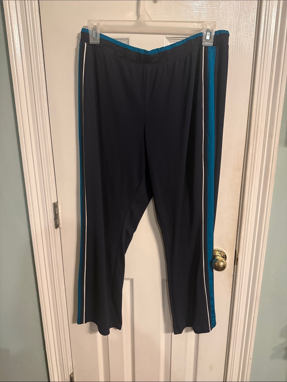 Active USA Black Track Pants with Teal Side Stripe